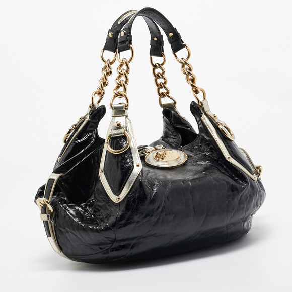 VERSACE Black/Gold Patent Leather Medussa Flap Hobo - Picture 3 of 8